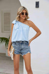 Tied One-Shoulder Sleeveless Top Misty Blue Blouses - Tophatter Daily Deals