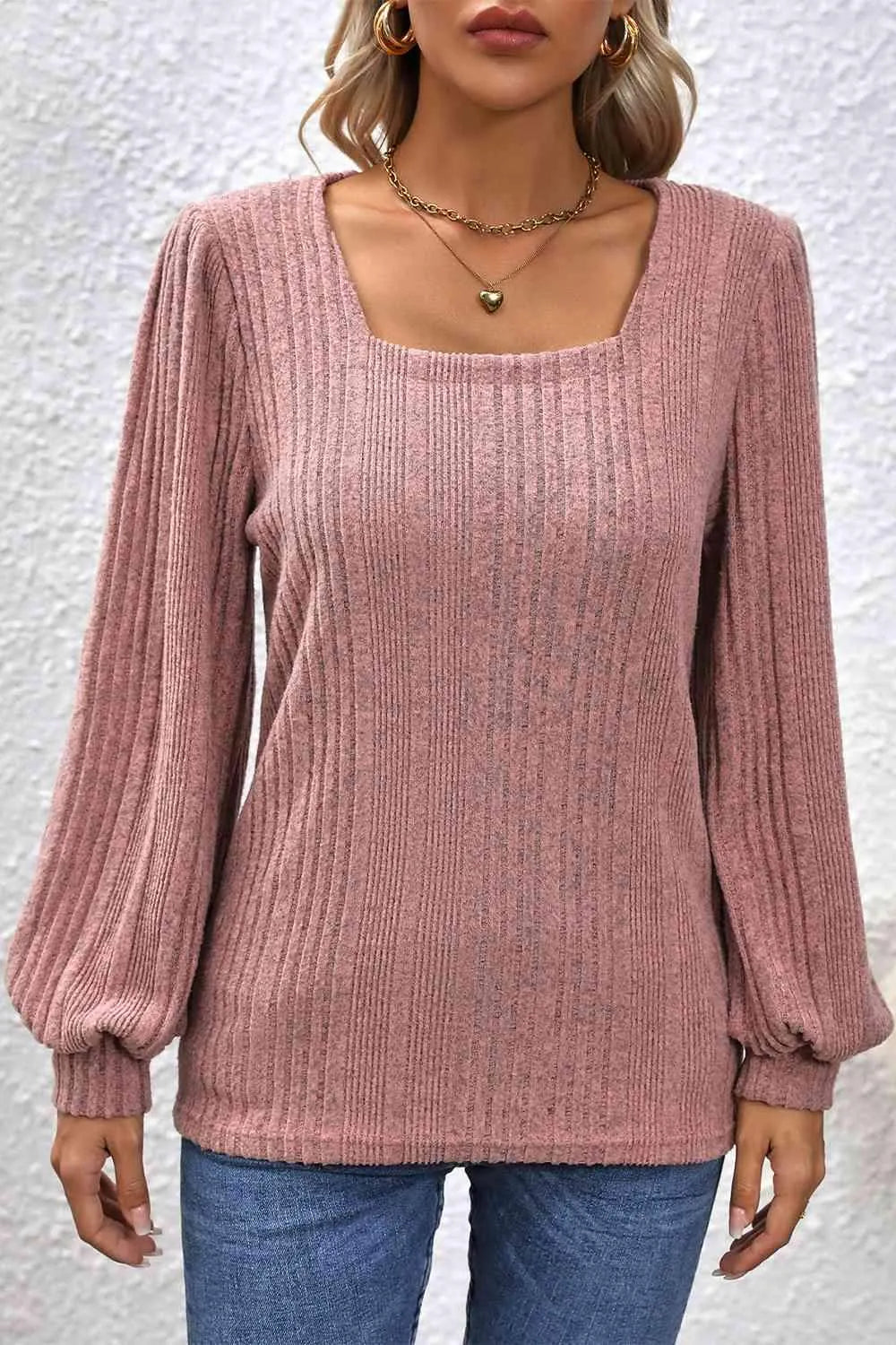 Square Neck Puff Sleeve Blouse Dusty Pink Blouses - Tophatter Daily Deals