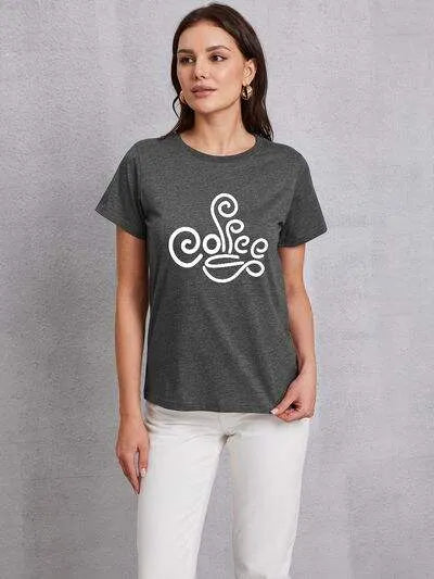 Graphic Round Neck Short Sleeve T-Shirt Charcoal Women's T-Shirts - Tophatter Daily Deals