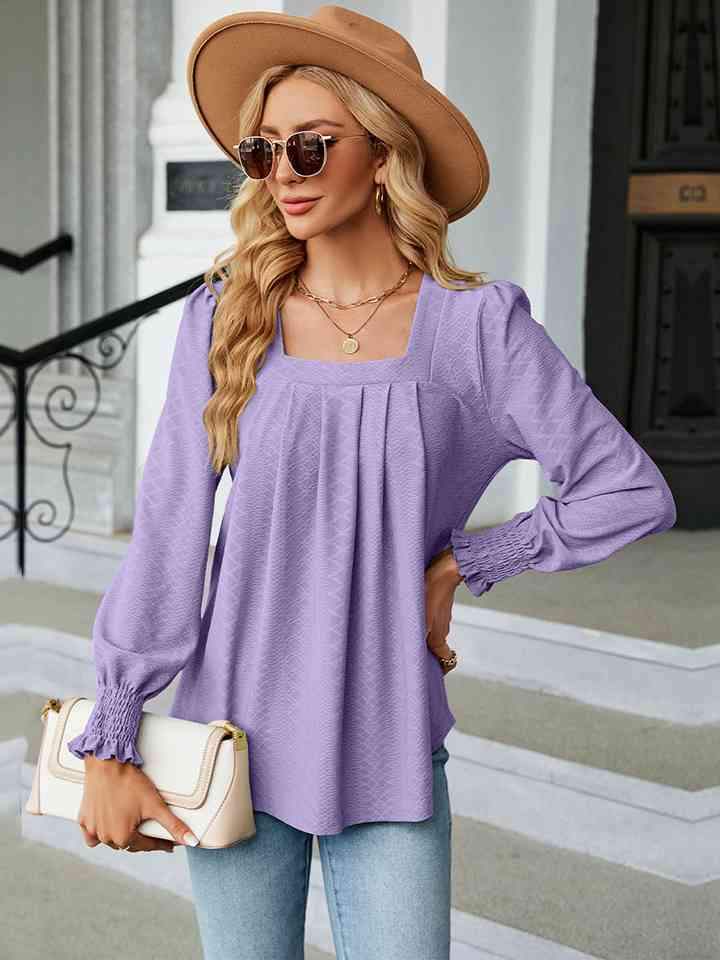 Square Neck Puff Sleeve Blouse Women's T-Shirts - Tophatter Daily Deals