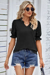 Heathered Notched Short Sleeve T-Shirt Black Women's T-Shirts - Tophatter Daily Deals