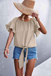 Flutter Sleeve Tie-Front Blouse Blouses - Tophatter Daily Deals