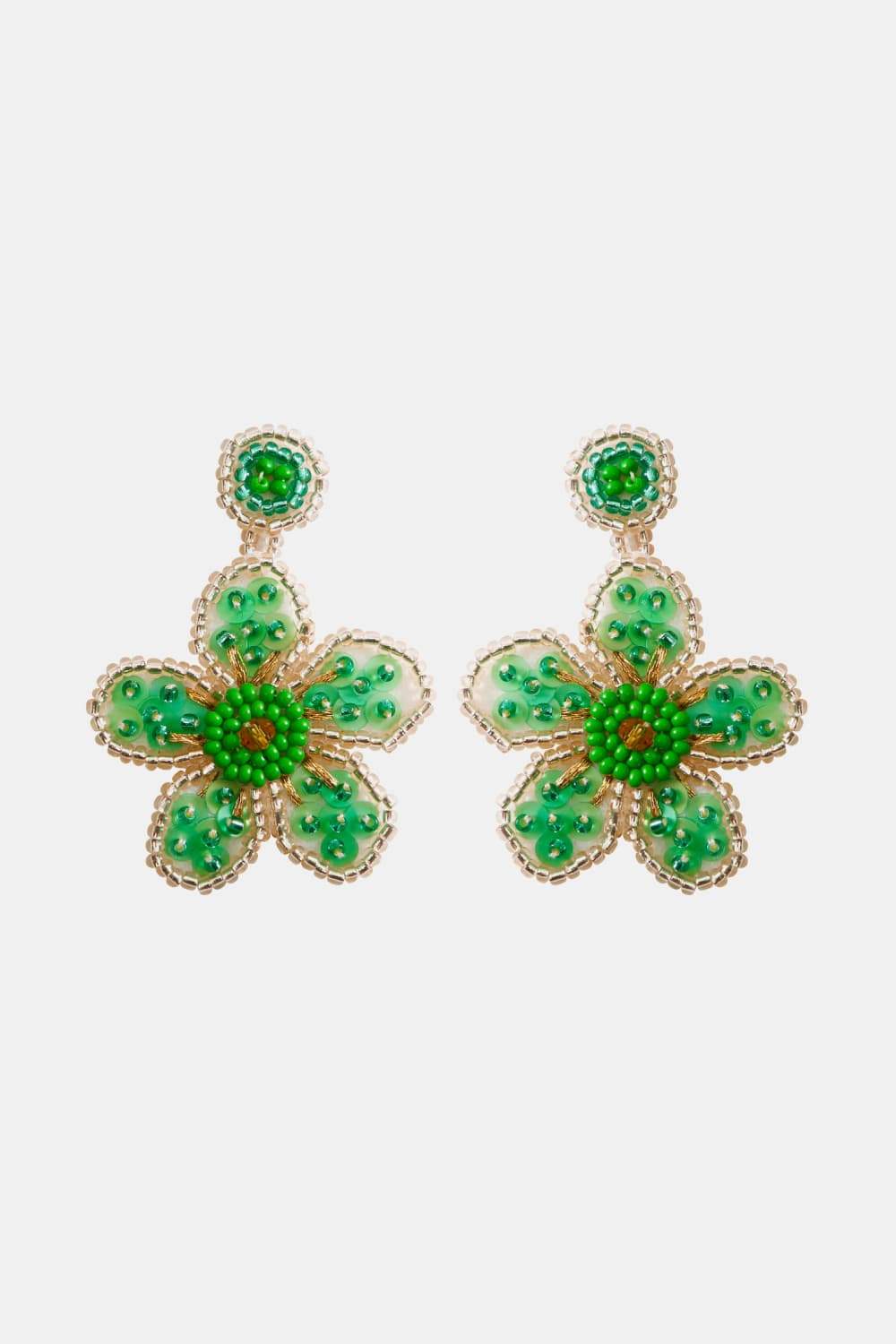 Flower Shape Beaded Dangle Earrings Mid Green One Size Earrings - Tophatter Daily Deals