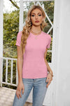 Short Sleeve Round Neck Tee Carnation Pink Women's T-Shirts - Tophatter Daily Deals