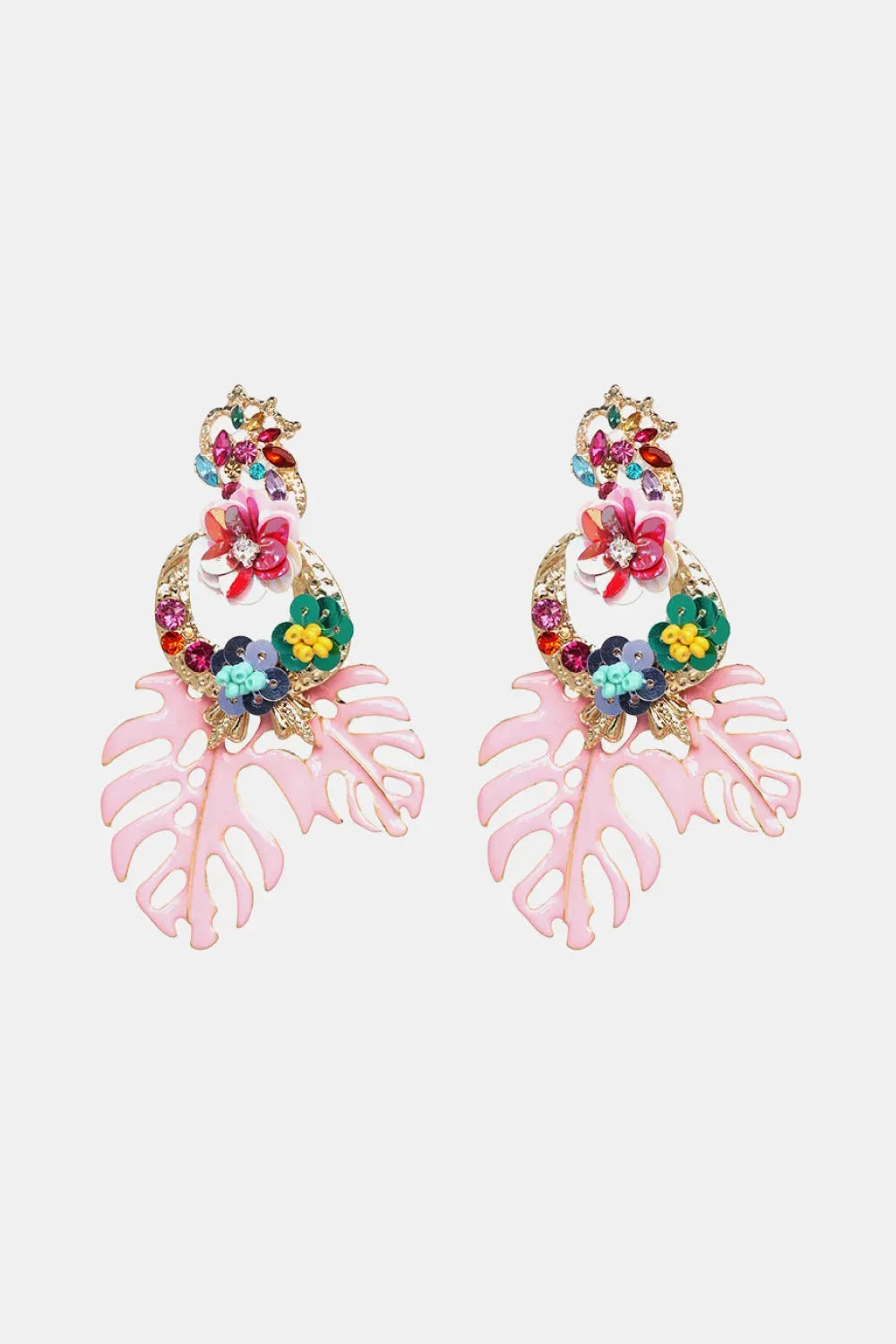 Leaf & Flower Shape Zinc Alloy Dangle Earrings Blush Pink One Size Earrings - Tophatter Daily Deals