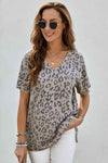 Leopard V-Neck Tee with Pocket Women's T-Shirts - Tophatter Daily Deals