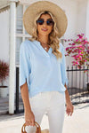 Notched Half Button T-Shirt Pastel Blue Women's T-Shirts - Tophatter Daily Deals