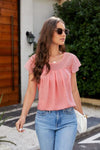 Swiss Dot Round Neck Cap Sleeve T-Shirt Blush Pink Women's T-Shirts - Tophatter Daily Deals