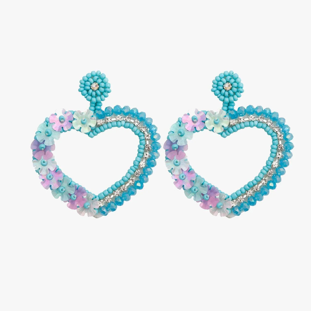 Bead Rhinestone Stainless Steel Heart Dangle Earrings Turquoise One Size Earrings - Tophatter Daily Deals