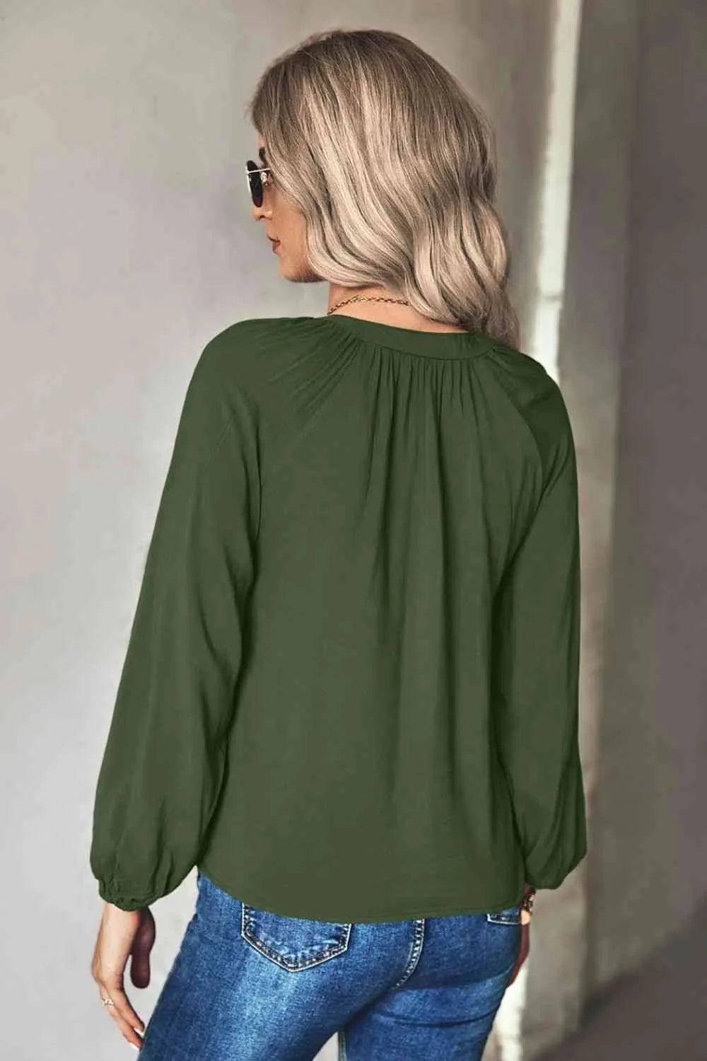 Gathered Detail Tie-Neck Blouse Blouses - Tophatter Daily Deals