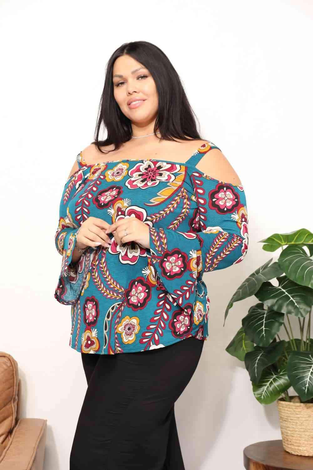 Sew In Love Full Size Floral Cold Shoulder Blouse Blouses - Tophatter Daily Deals