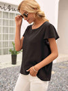 Round Neck Cutout Tie Back Top Blouses - Tophatter Daily Deals