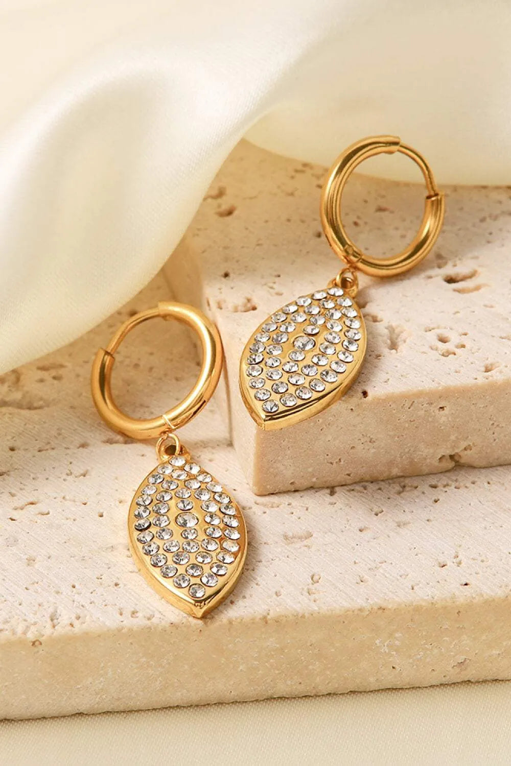 Inlaid Rhinestone Leaf Drop Earrings Earrings - Tophatter Daily Deals