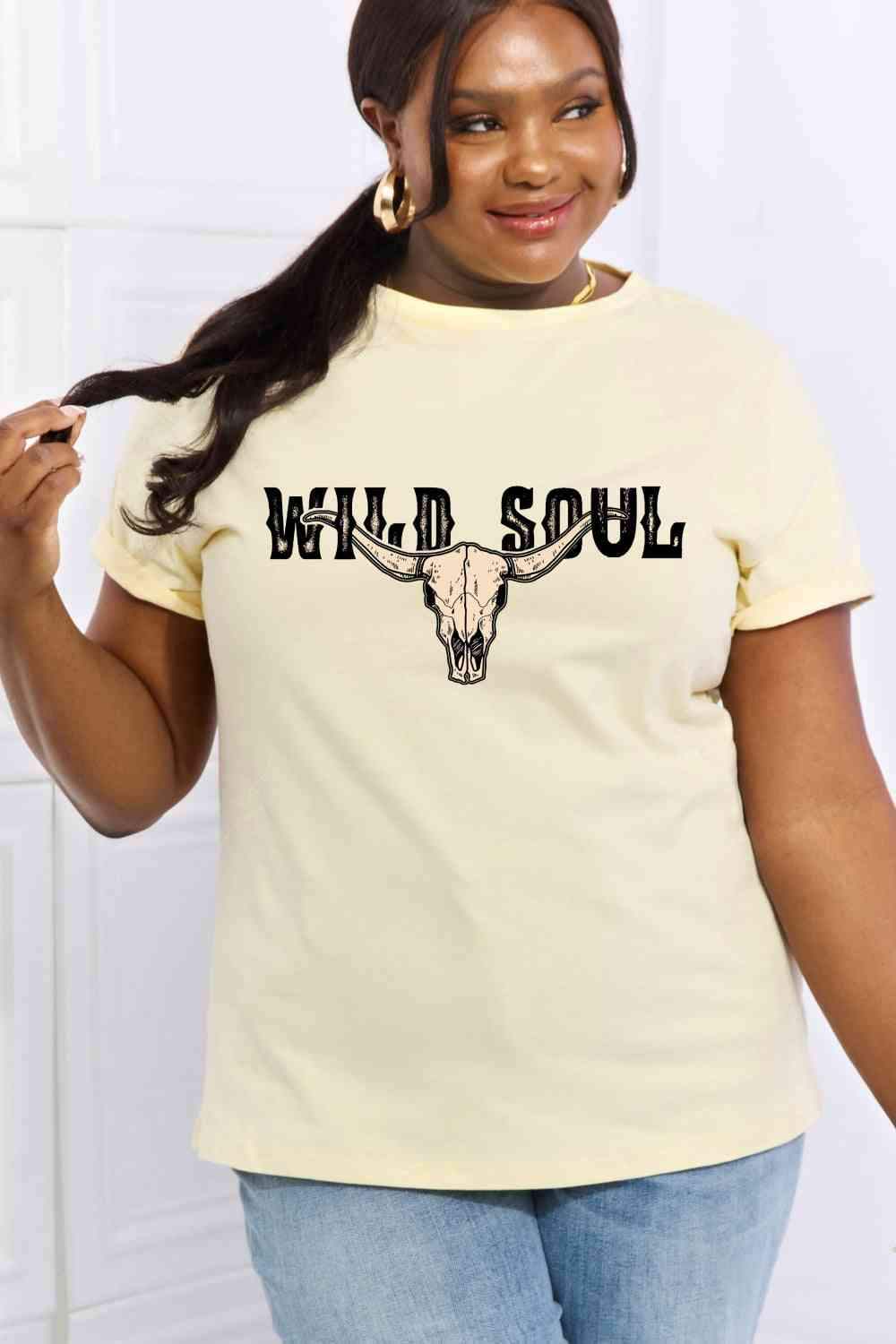 Simply Love Full Size WILD SOUL Graphic Cotton Tee Ivory - Tophatter Daily Deals