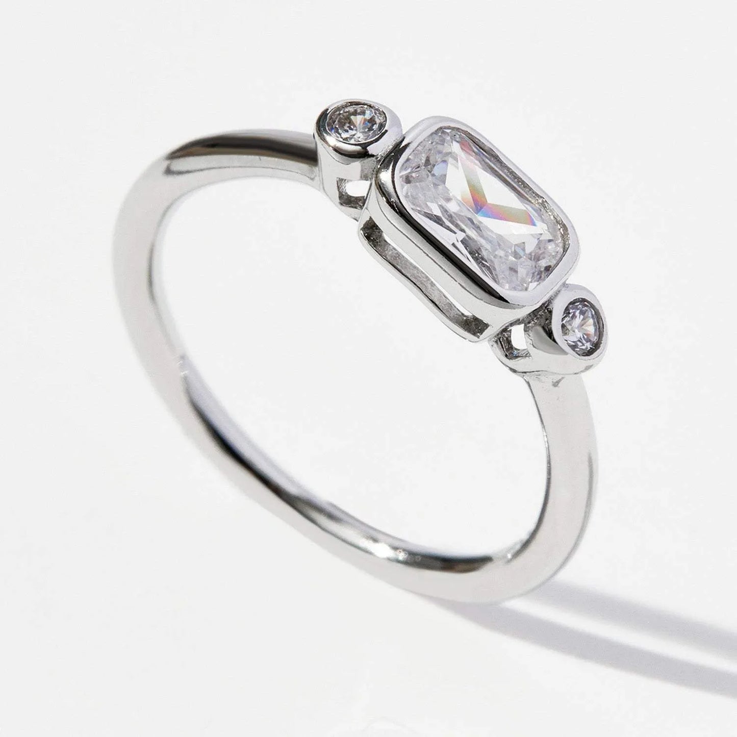 925 Sterling Silver Geometric Zircon Ring Rings - Tophatter Daily Deals