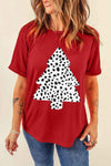 Christmas Tree Graphic Short Sleeve T-Shirt Brick Red Women's T-Shirts - Tophatter Daily Deals