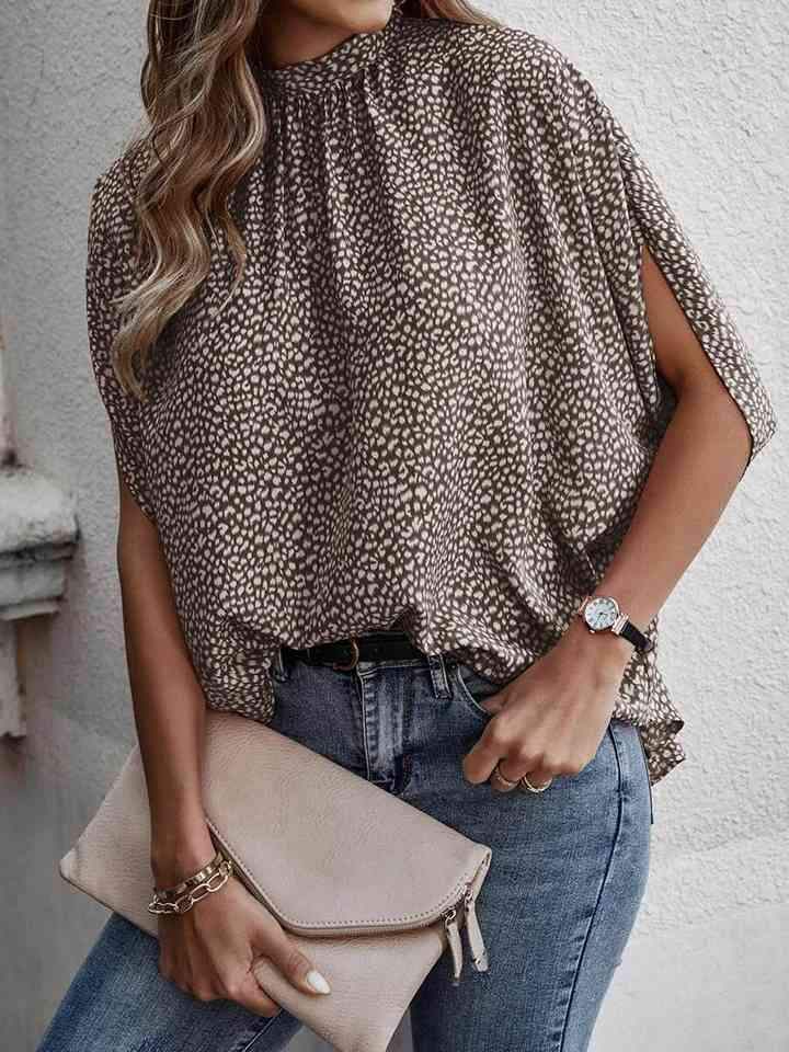 Round Neck Slit Sleeve Blouse Camel Blouses - Tophatter Daily Deals