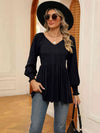 V-Neck Lantern Sleeve Blouse Blouses - Tophatter Daily Deals