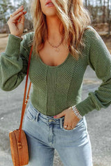 Scoop Neck Long Sleeve Top Matcha Green Blouses - Tophatter Daily Deals
