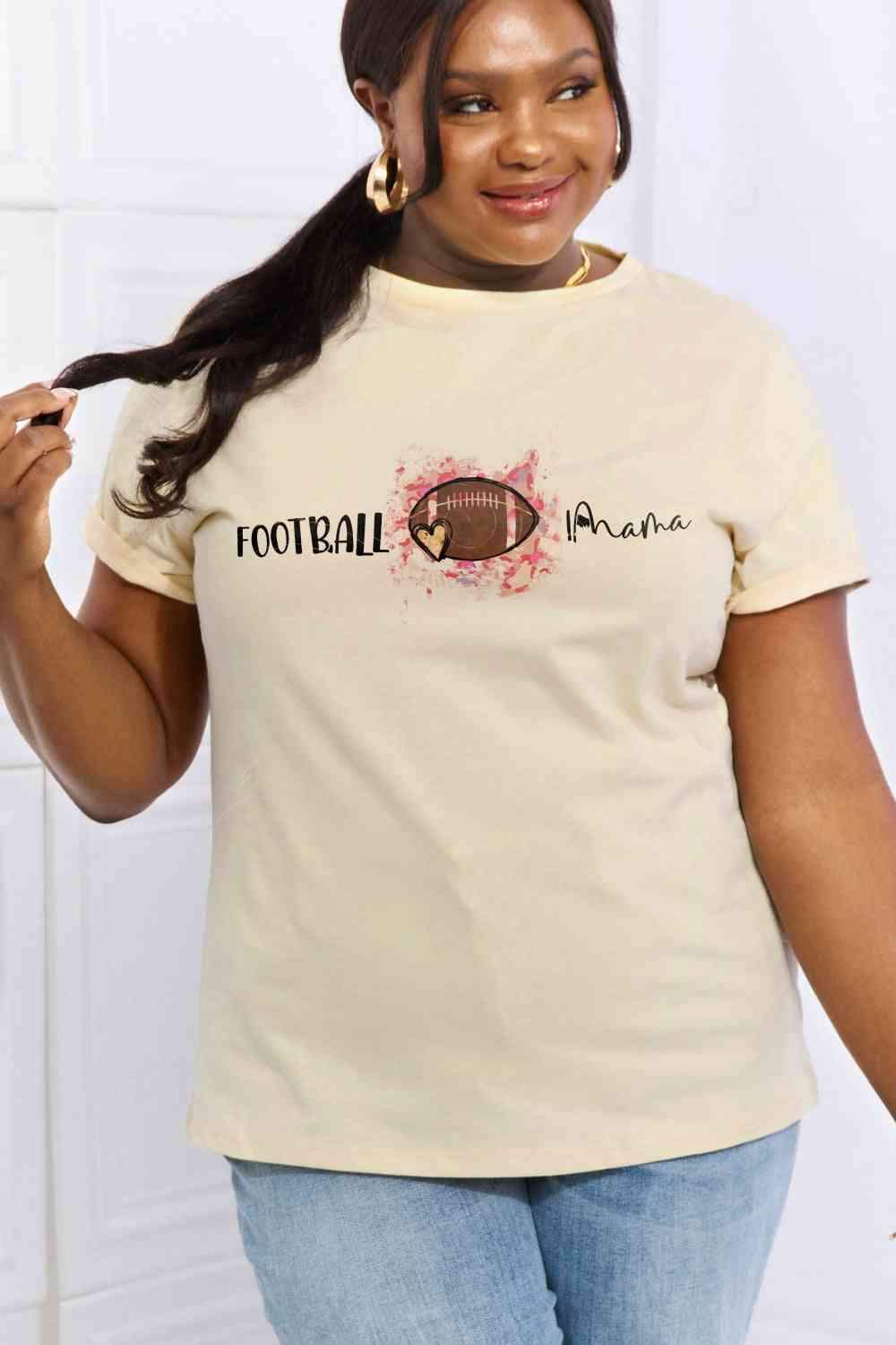 Simply Love Full Size FOOTBALL MAMA Graphic Cotton Tee Ivory Women's T-Shirts - Tophatter Daily Deals