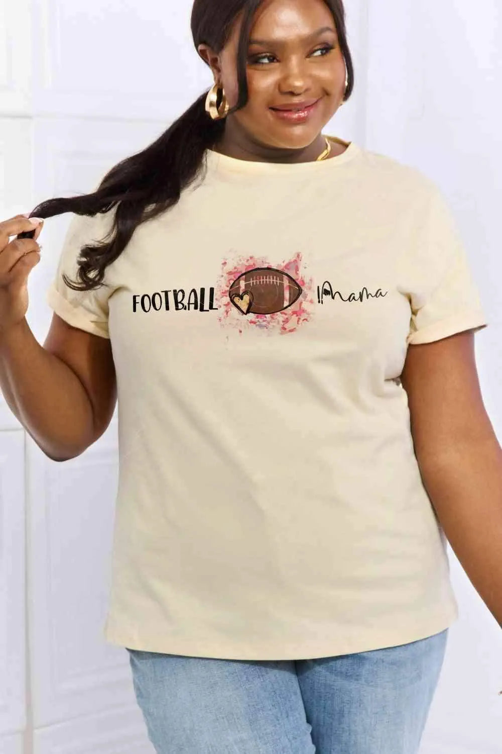 Simply Love Full Size FOOTBALL MAMA Graphic Cotton Tee Ivory Women's T-Shirts - Tophatter Daily Deals