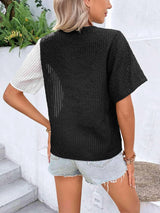 Two-Tone Buttoned Short Sleeve Top Blouses - Tophatter Daily Deals