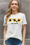 Simply Love Full Size STAY POSITIVE Sunflower Graphic Cotton Tee Bleach Women's T-Shirts - Tophatter Daily Deals