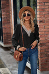 V-Neck Lace Detail Long Sleeve Top Black Women's T-Shirts - Tophatter Daily Deals