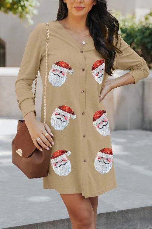 Sequin Santa Button Up Long Sleeve Cardigan Blouses - Tophatter Daily Deals