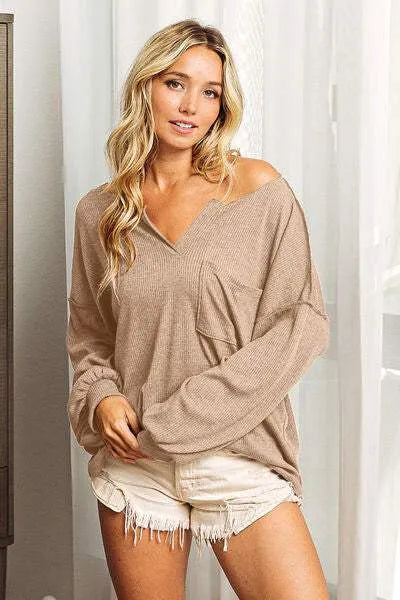 BiBi Exposed Seam Long Sleeve Top Blouses - Tophatter Daily Deals