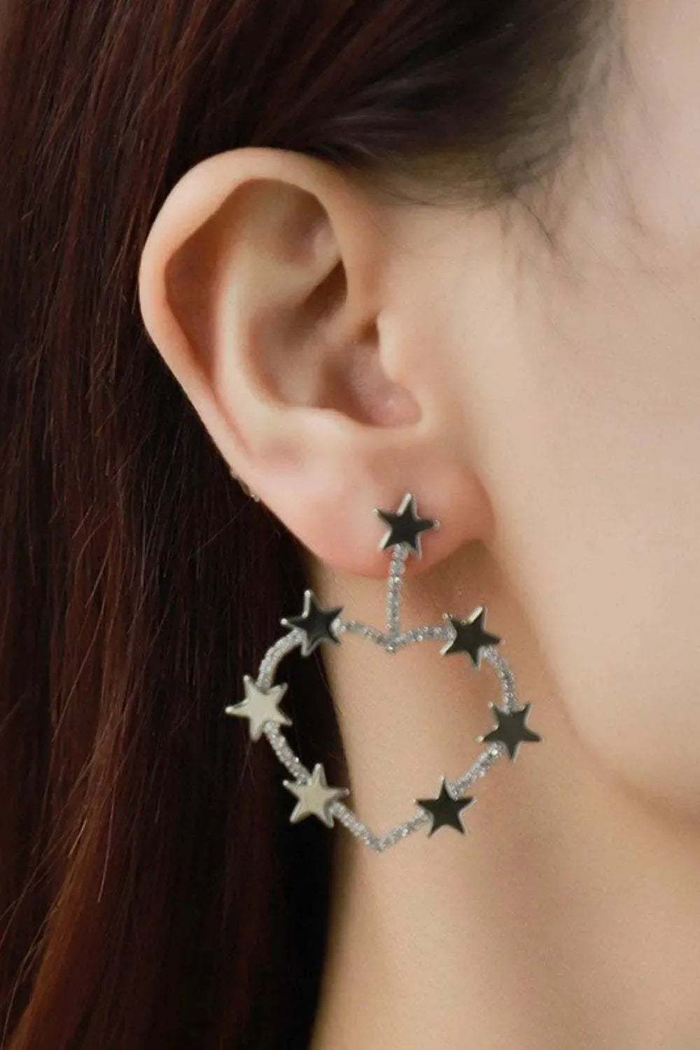 Star Zircon Heart-Shaped Earrings Black Stars One Size Earrings - Tophatter Daily Deals