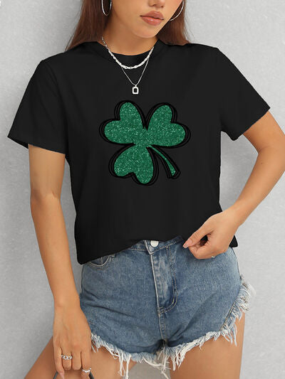 Lucky Clover Round Neck T-Shirt Women's T-Shirts - Tophatter Daily Deals