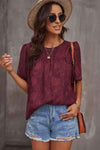 Round Neck Puff Sleeve Blouse Wine Blouses - Tophatter Daily Deals