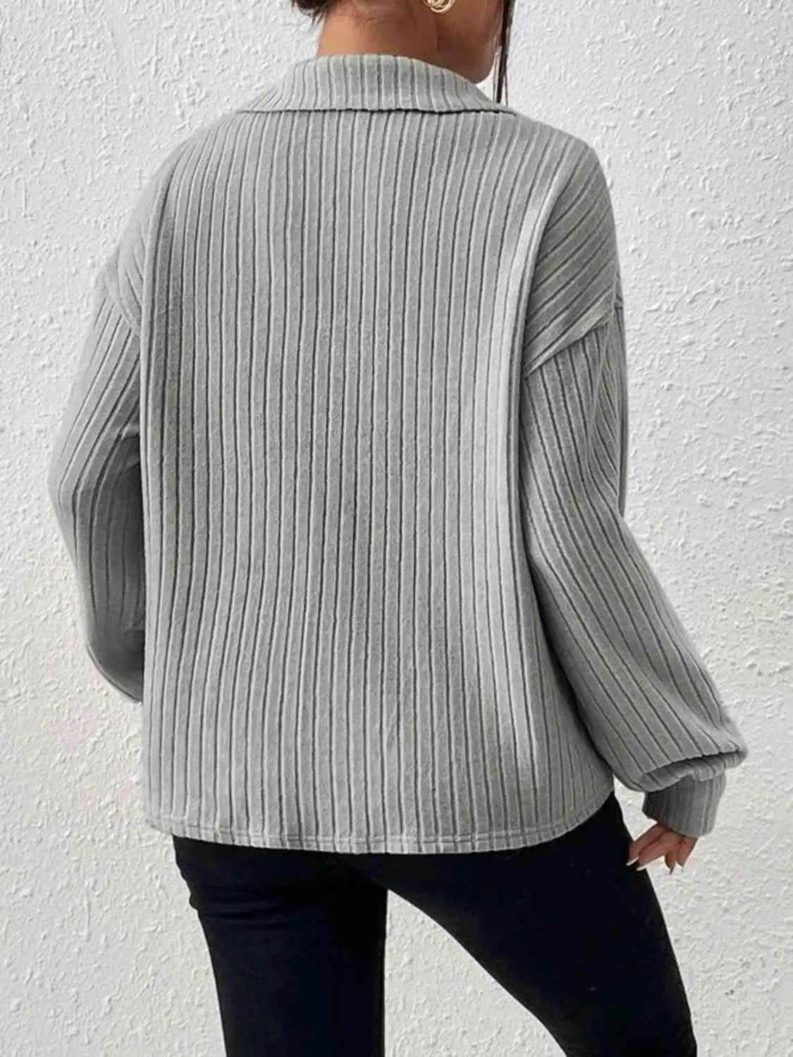 Johnny Collar Ribbed Top Blouses - Tophatter Daily Deals
