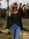 Round Neck Button-Down Long Sleeve Tee Women's T-Shirts - Tophatter Daily Deals