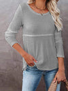 Cutout Round Neck Long Sleeve T-Shirt Heather Gray Women's T-Shirts - Tophatter Daily Deals