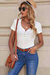 Buttoned Short Sleeve Tee Shirt Women's T-Shirts - Tophatter Daily Deals
