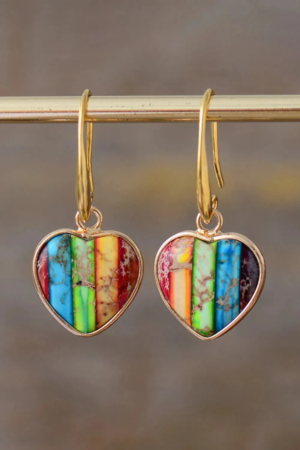 Imperial Jasper Heart Earrings Multicolor One Size Earrings - Tophatter Daily Deals