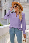 Notched Flounce Sleeve Eyelet Top Purple Blouses - Tophatter Daily Deals