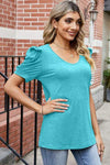 Round Neck Ruffle Trim Short Sleeve T-Shirt Women's T-Shirts - Tophatter Daily Deals