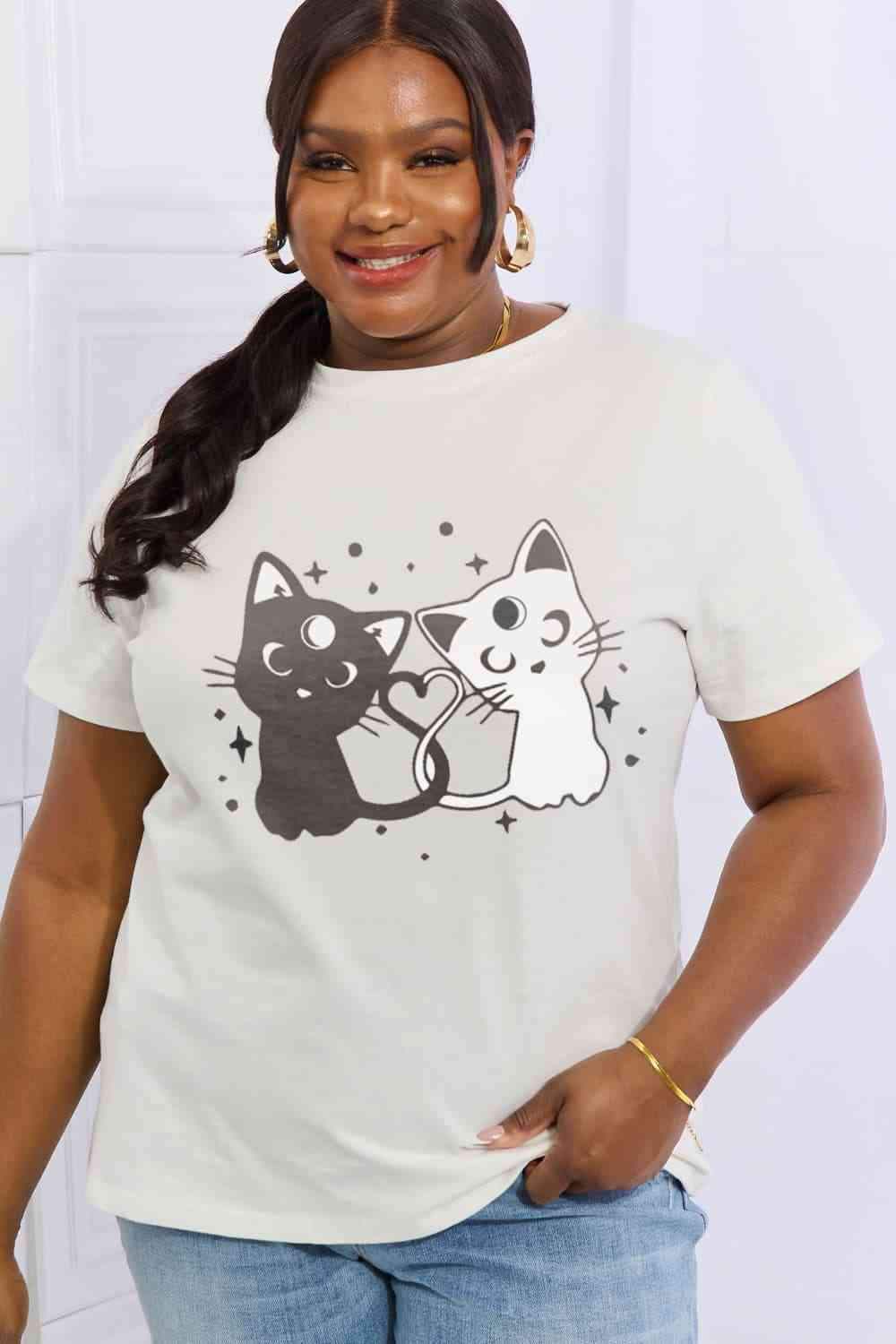 Simply Love Full Size Cats Graphic Cotton Tee Women's T-Shirts - Tophatter Daily Deals