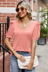 Round Neck Ruffle Trim Short Sleeve T-Shirt Women's T-Shirts - Tophatter Daily Deals