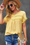 Swiss Dot Decorative Button Short Sleeve Blouse Yellow Blouses - Tophatter Daily Deals