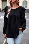 Ruffle Trim Balloon Sleeve Blouse Blouses - Tophatter Daily Deals