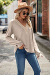 Contrast Trim V-Neck Dropped Shoulder Top Women's T-Shirts - Tophatter Daily Deals