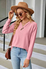 V-Neck Long Sleeve Blouse Blouses - Tophatter Daily Deals