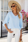 V-Neck Three-Quarter Sleeve Top Women's T-Shirts - Tophatter Daily Deals