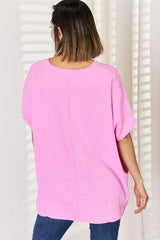 Zenana Texture Short Sleeve T-Shirt Blouses - Tophatter Daily Deals