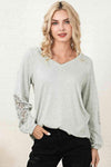 V-Neck Spliced Lace Top Light Gray Blouses - Tophatter Daily Deals