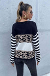 Mixed Print Color Block Knitted Pullover Blouses - Tophatter Daily Deals